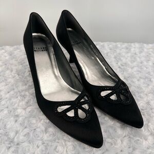 NWT Stuart Weitzman Satin Rhinestone Trim Kitten Heels